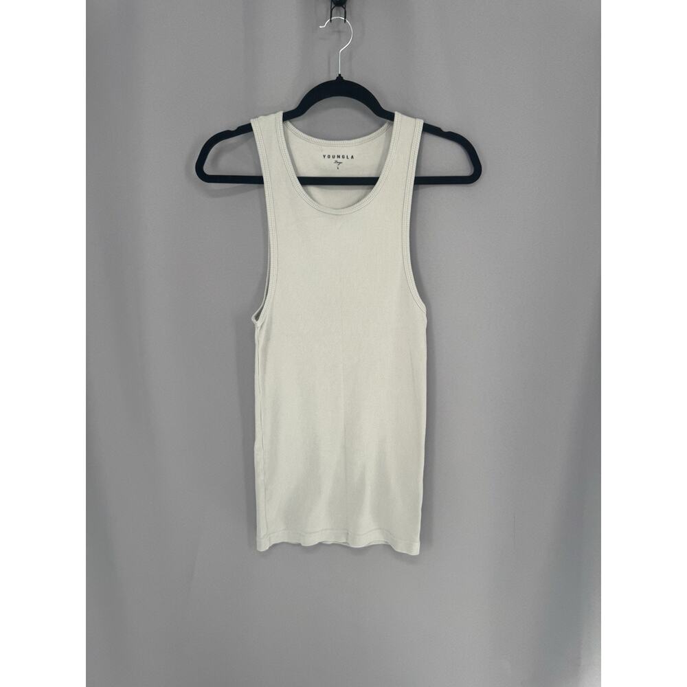 YoungLA Tank Mens Large Gray Ribbed Athletic Stretch Scoop Neck Gym Training